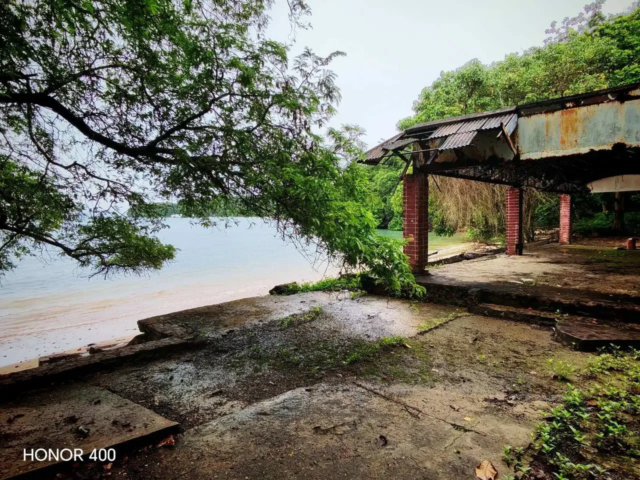 Open pavilion beside the sheltered shoreline