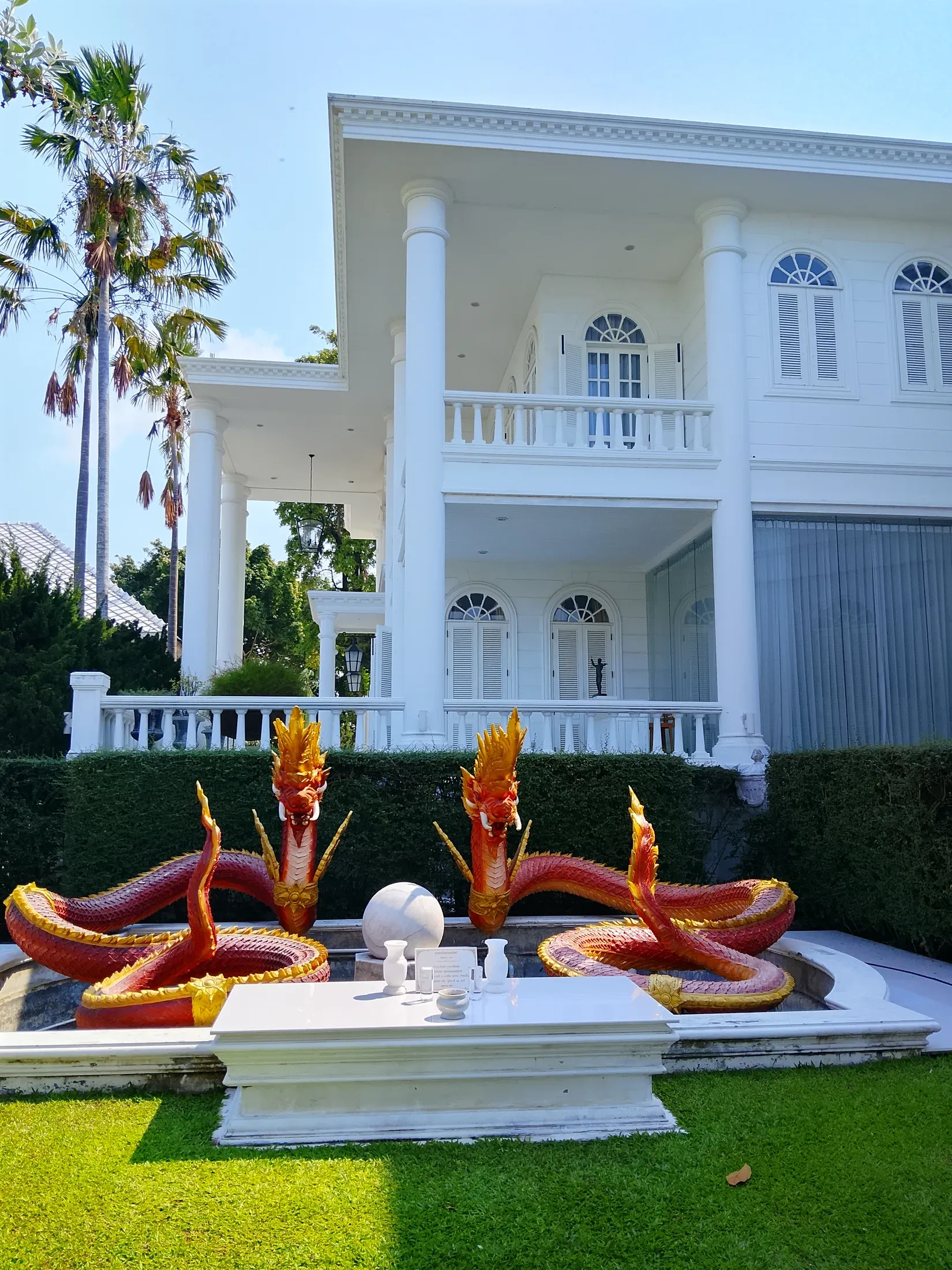 Main residence terrace and decorative swan display